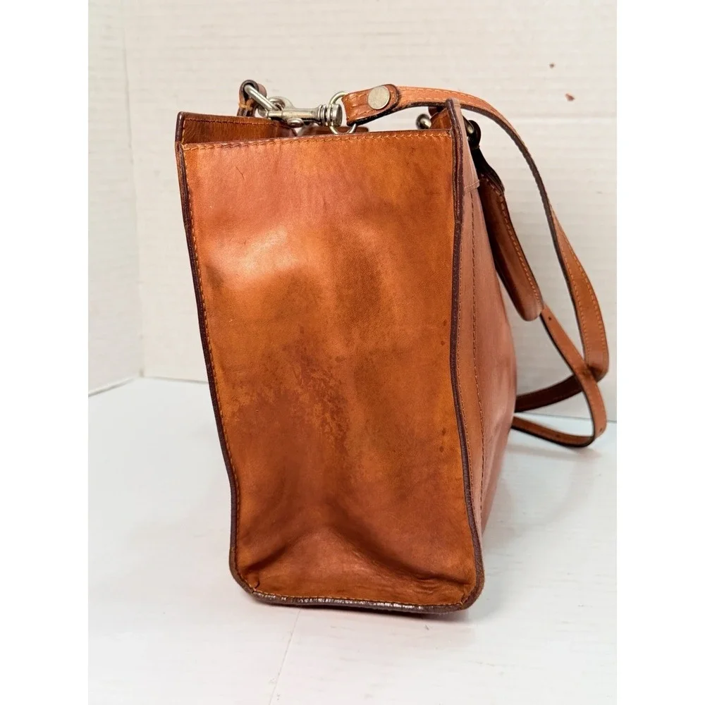 Dooney Bourke Alto Leather Satchel Saddle Shoulder Bag Cognac Brown‎ Italy Large